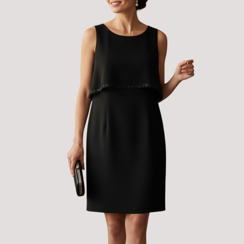 Black Chiffon Cocktail Dress 16W Beaded Wedding Guest SL Fashions